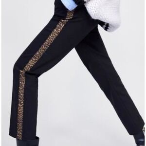 Zara Black Pants with Leopard Print Detail